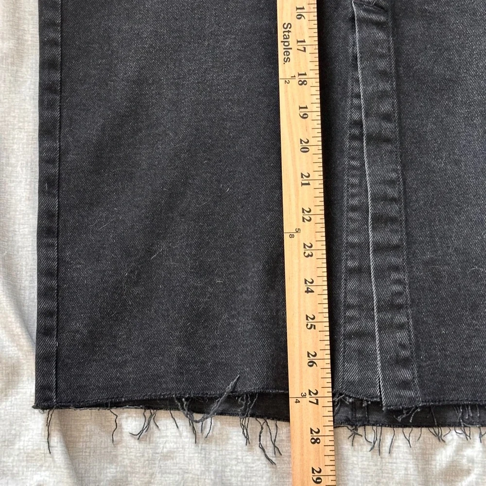 Hollister Ultra‎ High-Rise Black Denim Midi Skirt Front Slit Raw Hem Size 3 W26